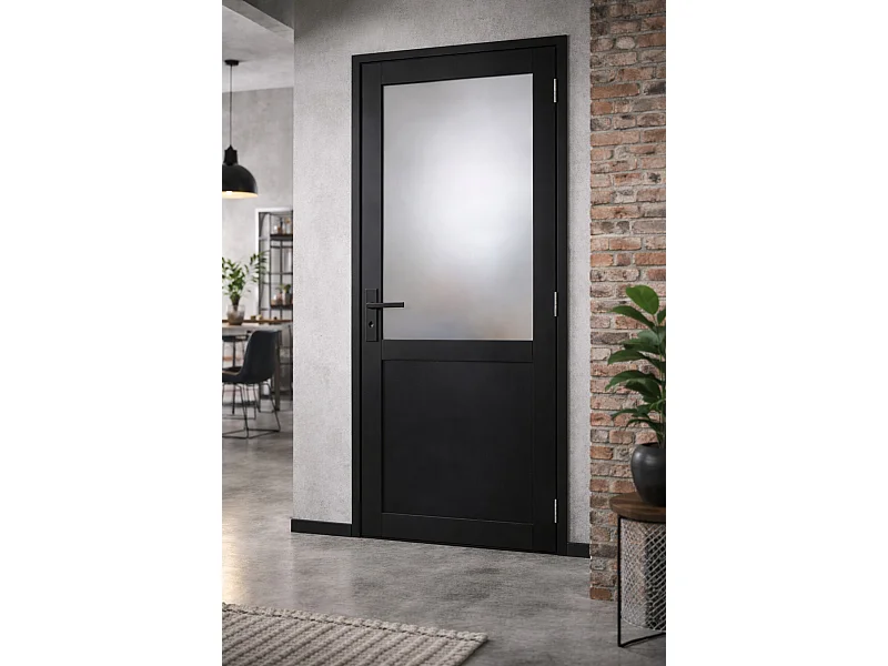 Bloque de puerta negro Athena H204 x L73 Empujando las dimensiones de la mesa izquierda + manija