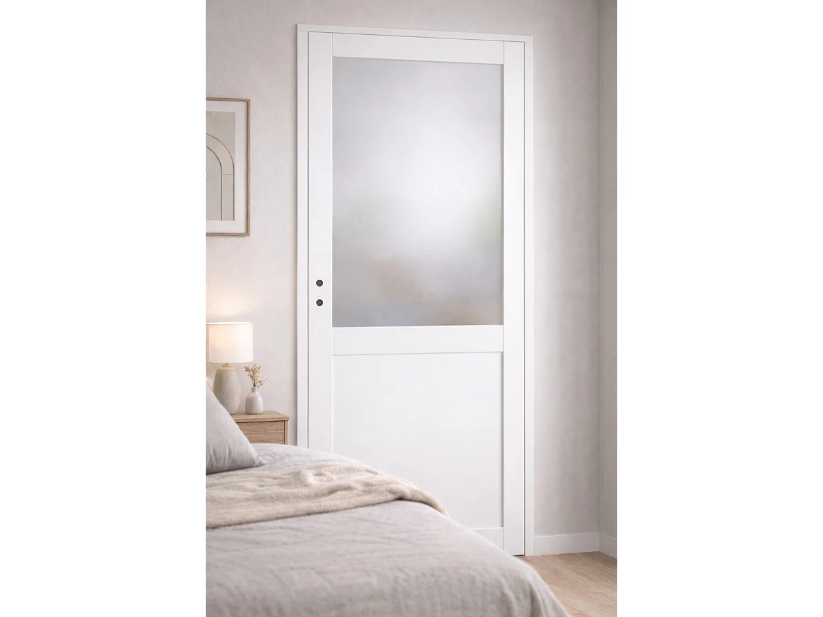Bloque de puerta Athena BLANCO H204 x L73 empujando hacia la derecha Tabla de dimensiones