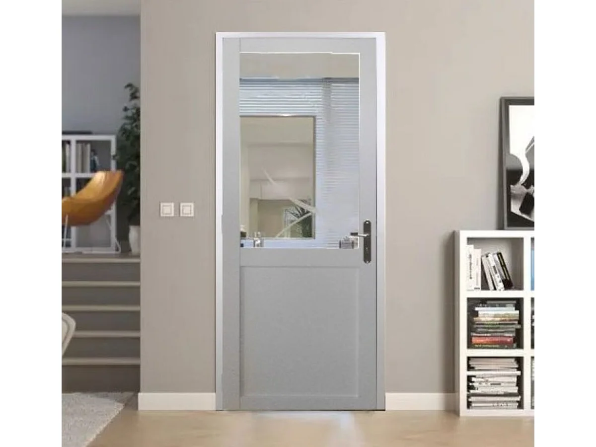 Bloc Porte Atelier Blanc Sans Meneau H204 X L73 Poussant Gauche Cotes Tableau +poignee Gd Menuiseries