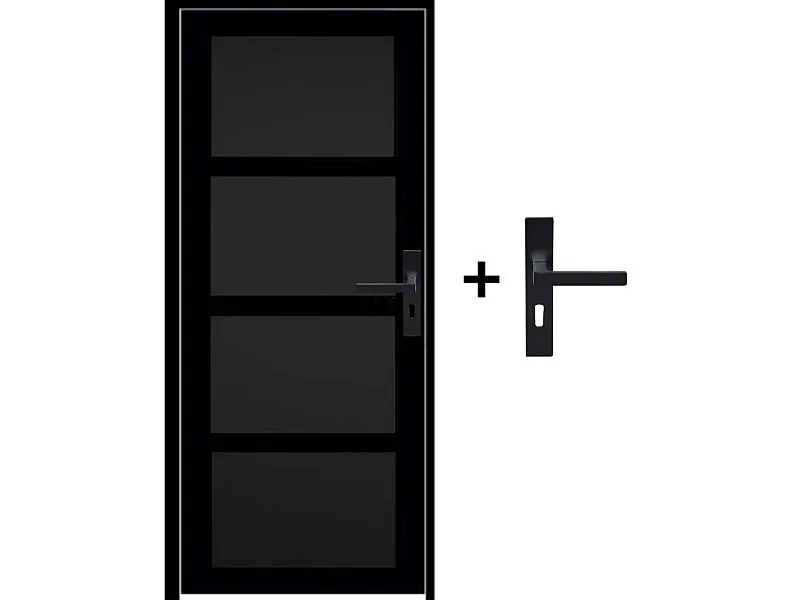 Bloc Porte  Telia Noir 4 Panneaux H204 X L83 Poussant Gauche Cotes Tableau +poignee Gd Menuiseries