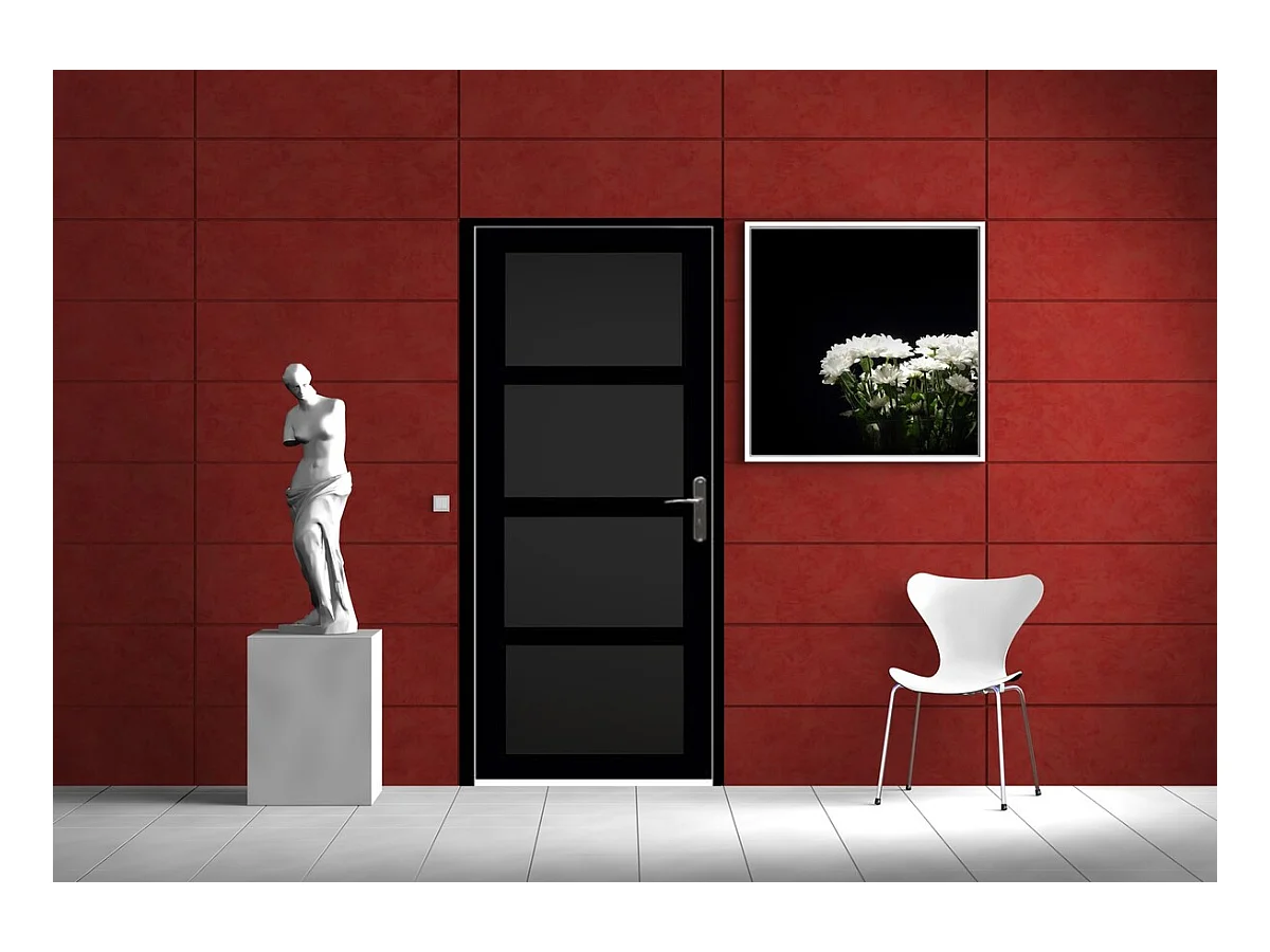 Bloc Porte  Telia Noir 4 Panneaux H204 X L83 Poussant Gauche Cotes Tableau +poignee Gd Menuiseries