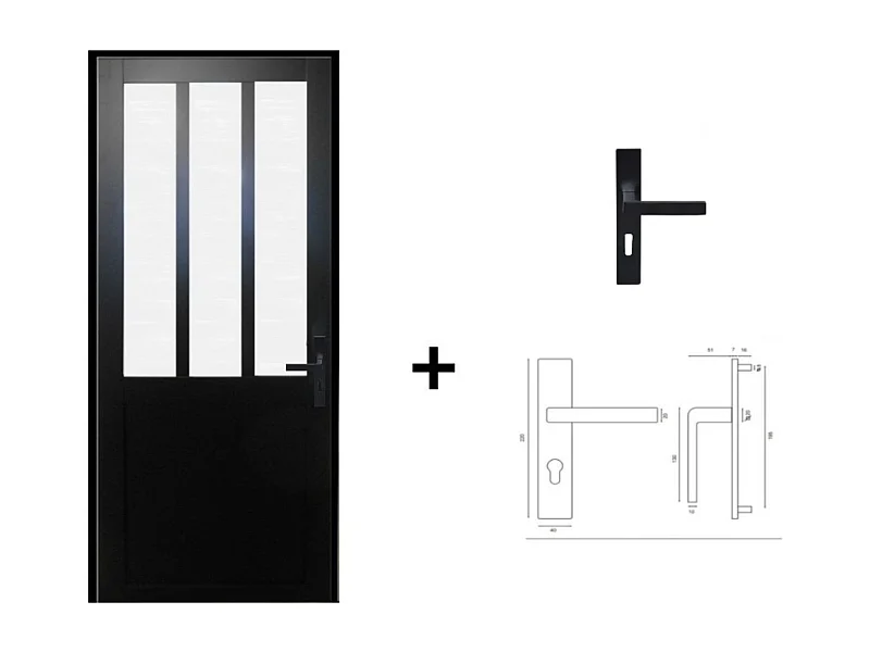 Bloc Porte Atelier Noir Vitre Depoli H204 X L83 Poussant Gauche Cotes Tableau +poignee Gd Menuiseries