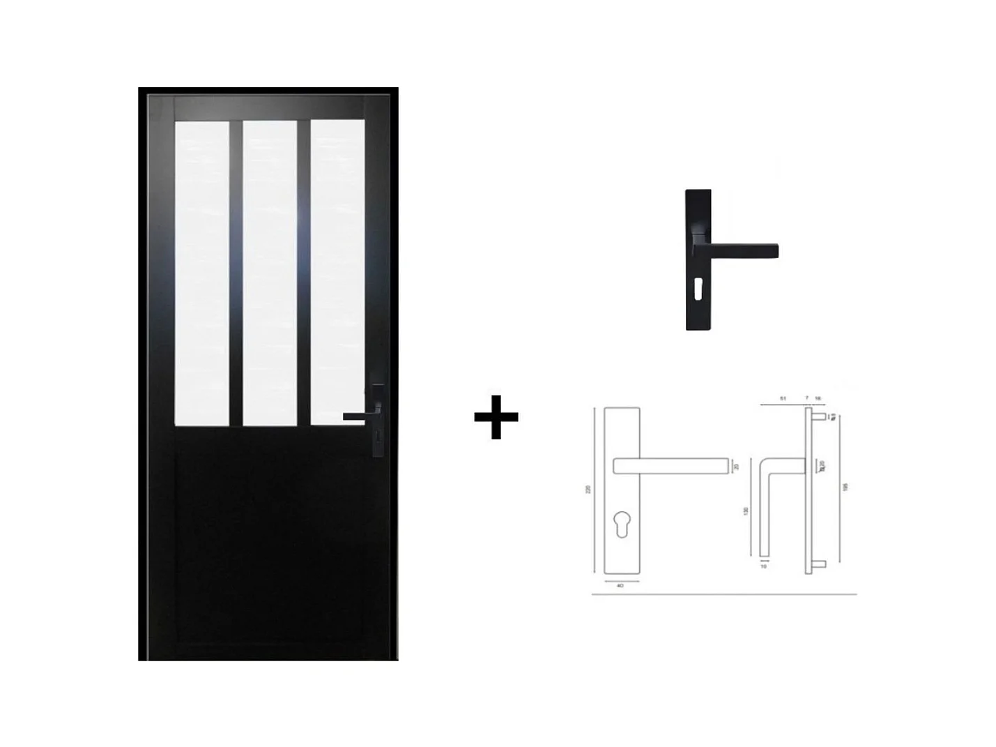 Bloc Porte Atelier Noir Vitre Depoli H204 X L83 Poussant Gauche Cotes Tableau +poignee Gd Menuiseries