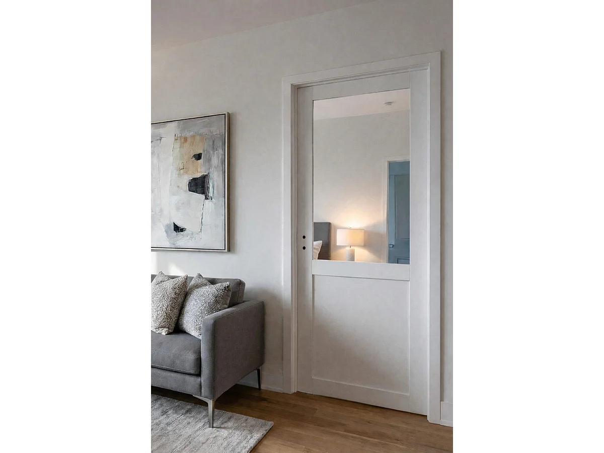 Bloque para puerta de taller BLANCO sin parteluz H204 x L73 Empujando hacia la derecha Tabla de dimensiones