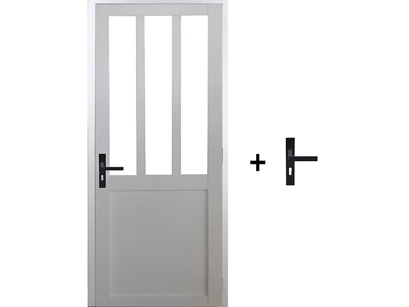 Bloque de puerta de taller BLANCO H204 x L83 Empujando el panel lateral derecho + manija