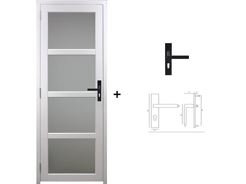 Gd Menuiseries Tana Glazen Deurblok Wit H204 X L83 Rechts Duwend Zijpaneel + Handgreep