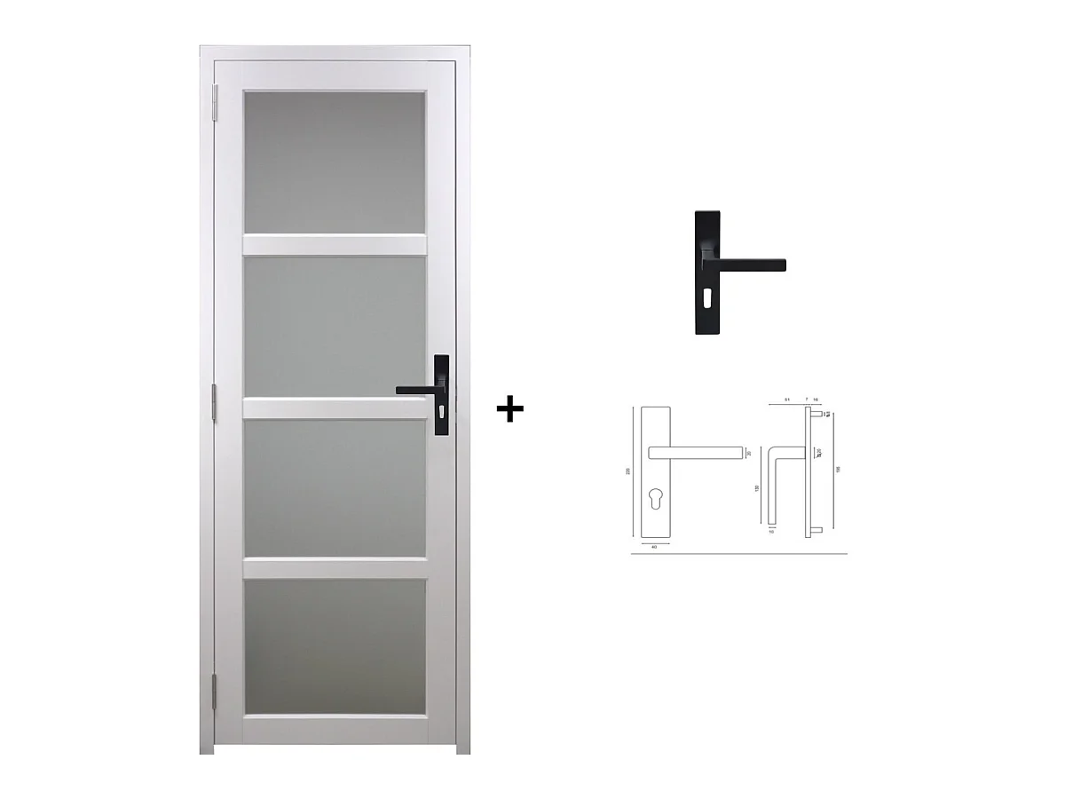 Gd Menuiseries Tana Glazen Deurblok Wit H204 X L83 Rechts Duwend Zijpaneel + Handgreep