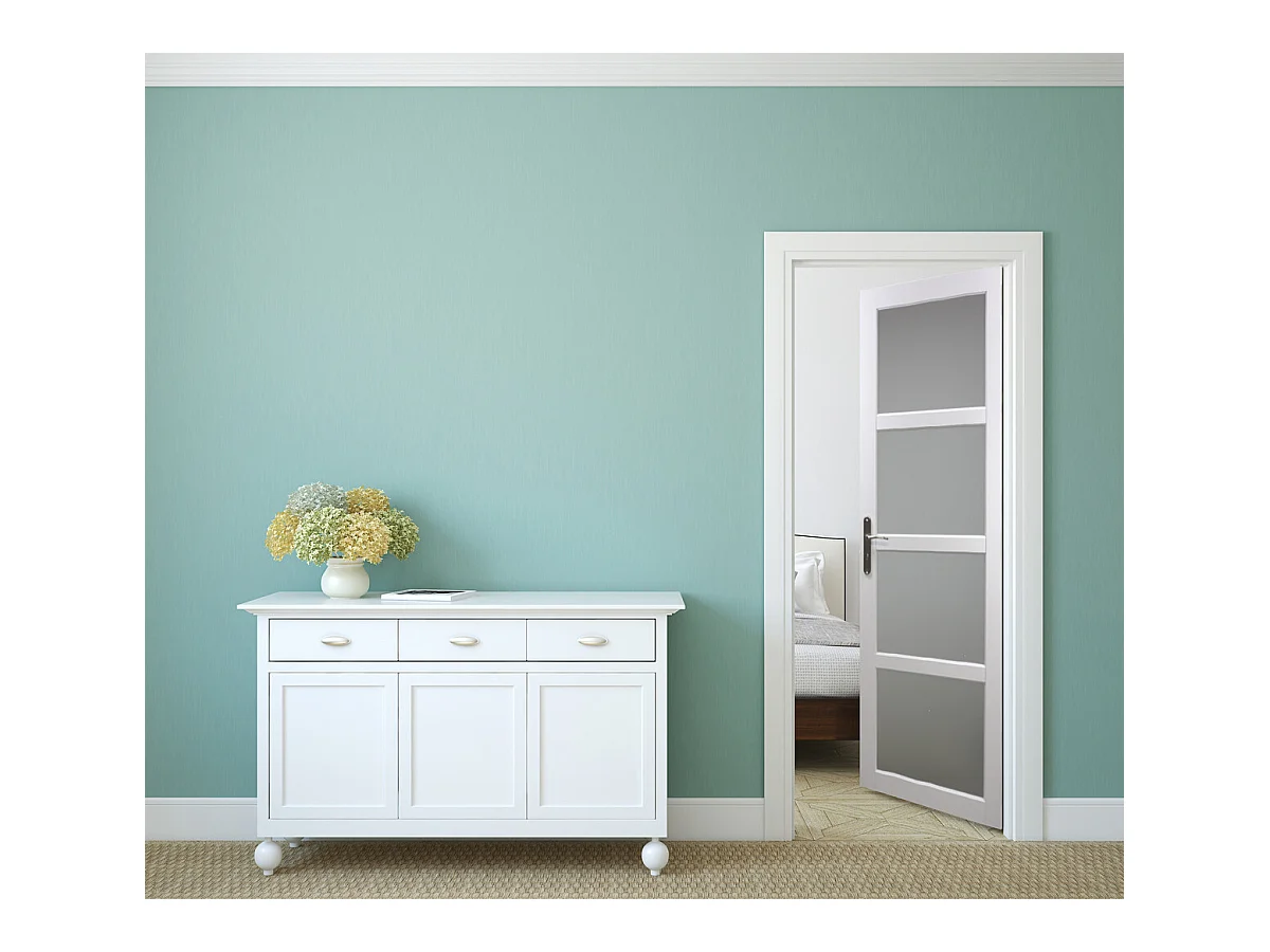 Gd Menuiseries Tana Glazen Deurblok Wit H204 X L83 Rechts Duwend Zijpaneel + Handgreep