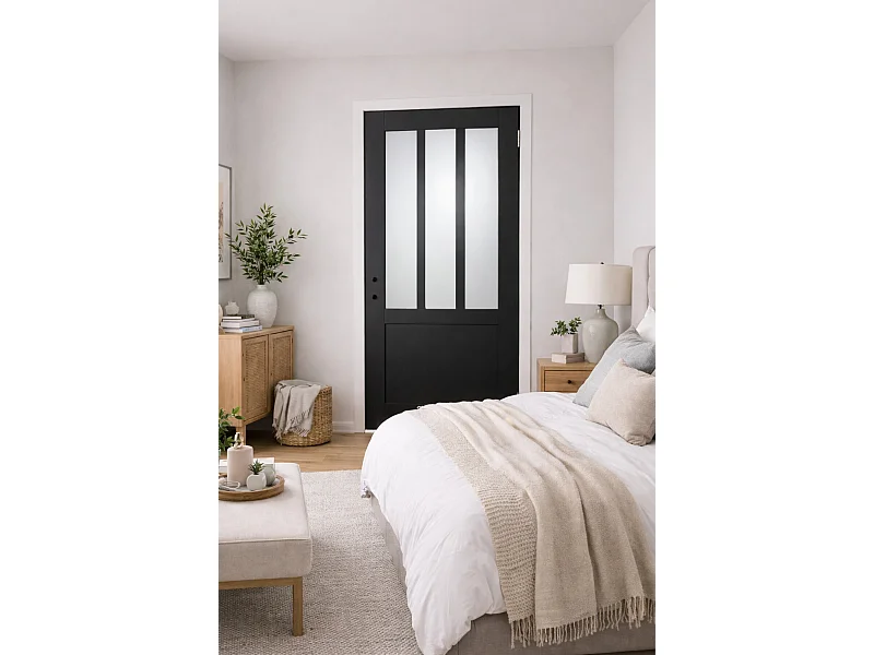 Blocco porta officina in vetro satinato nero H204 x L83 Tabella dimensioni spingendo a sinistra