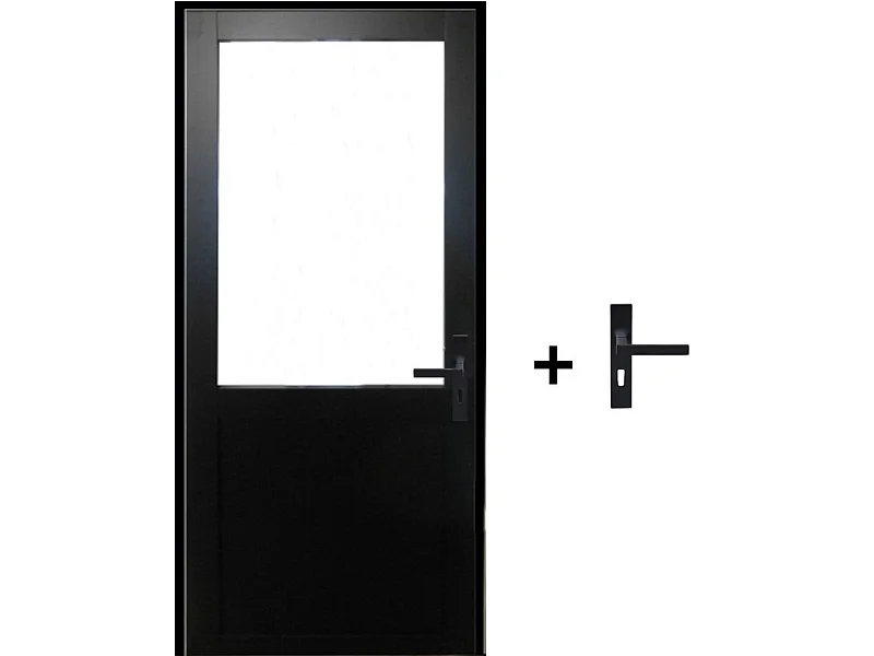 Bloc Porte Atelier Noir Sans Meneau H204 X L73 Poussant Gauche Cotes Tableau +poignee Gd Menuiseries