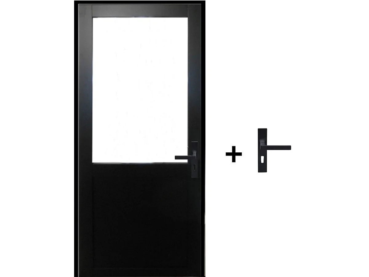 Bloc Porte Atelier Noir Sans Meneau H204 X L73 Poussant Gauche Cotes Tableau +poignee Gd Menuiseries