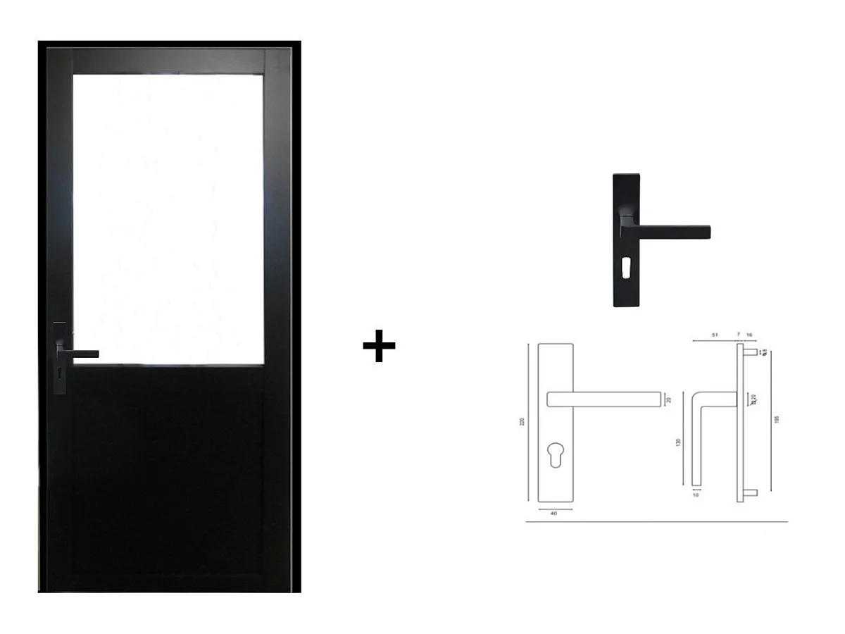 Gd Menuiseries Zwart Werkplaatsdeurblok Zonder Stijl H204XL73 Rechts DuwendAfmetingenTafel+Handgreep