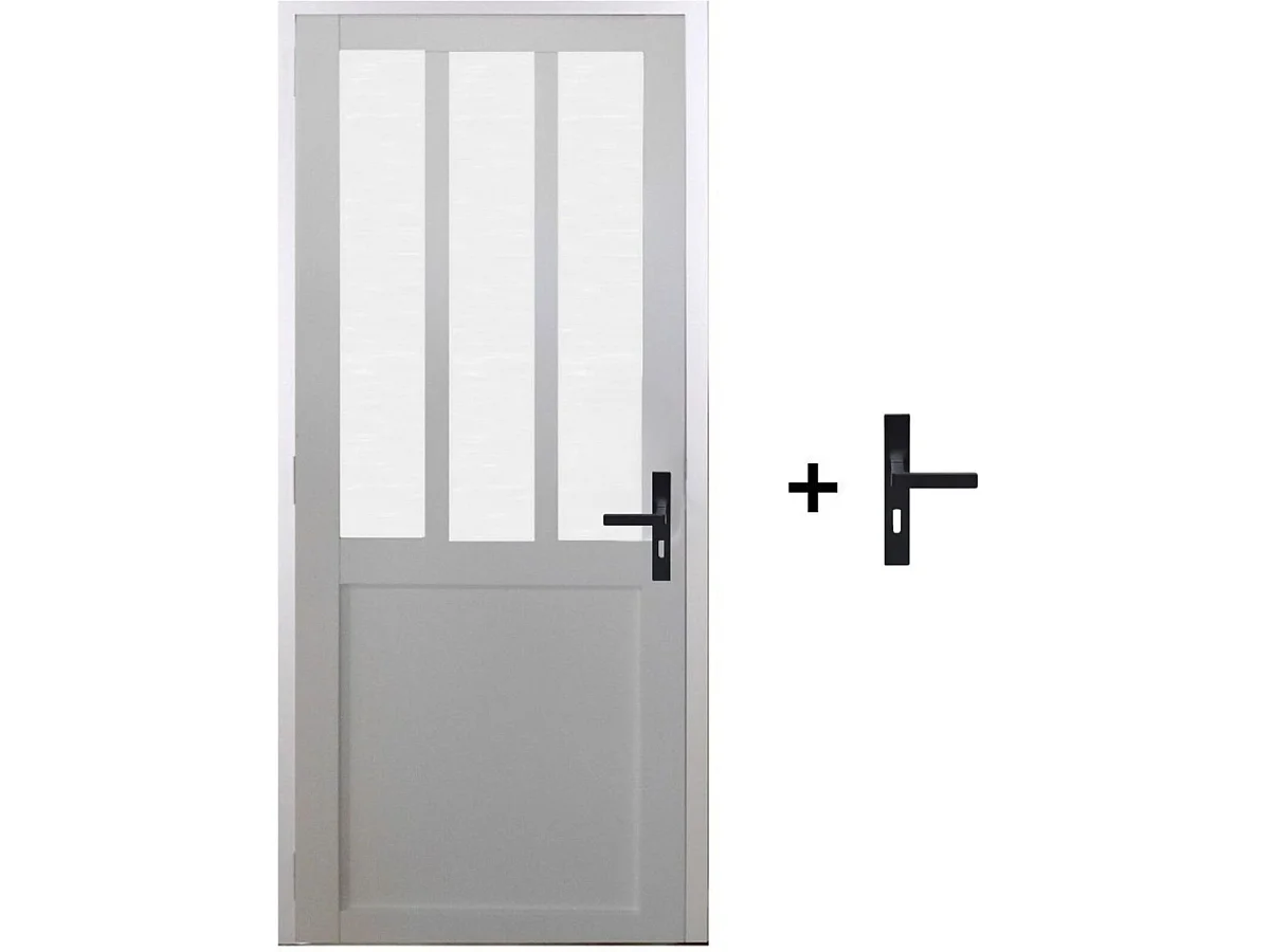 Blocco porta officina BIANCO in vetro smerigliato H204 x L83 Dimensioni tavolo a spinta sinistra + maniglia