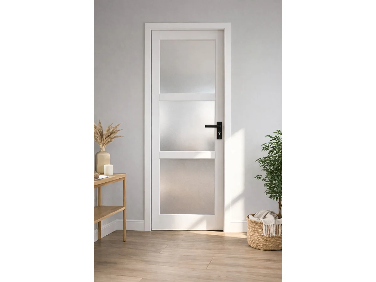 Blocco Porta Kenya Vetro Bianco H204 x L83 Pannello Ribs Spinta Sinistra + Maniglia