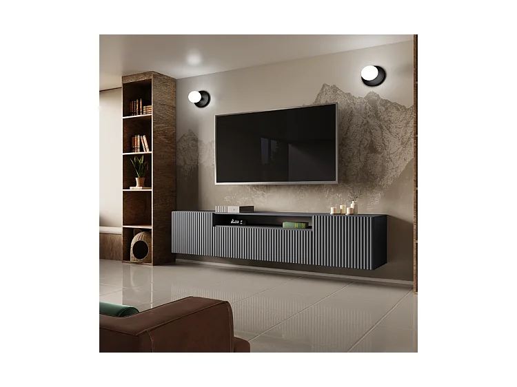 TV-Schrank Neo, Wohnwand, Lowboard, TV Ständer, Wohnwand, Wohnzimmer, TV Board, Fernseher, Highboard, Fernsehschrank, 200 cm, 3-türig, graphit