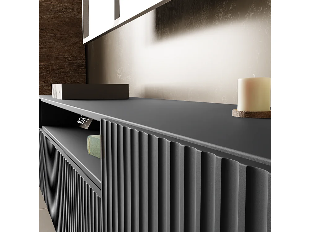 TV-Schrank Neo, Wohnwand, Lowboard, TV Ständer, Wohnwand, Wohnzimmer, TV Board, Fernseher, Highboard, Fernsehschrank, 200 cm, 3-türig, graphit