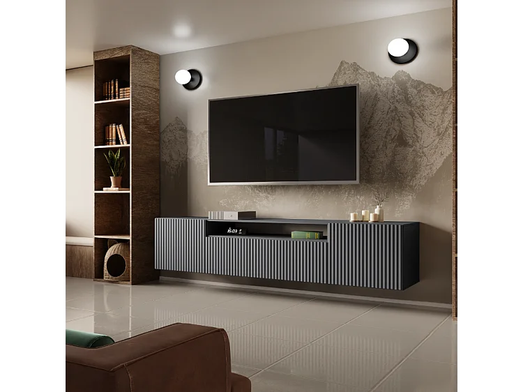 TV-Schrank Neo, Wohnwand, Lowboard, TV Ständer, Wohnwand, Wohnzimmer, TV Board, Fernseher, Highboard, Fernsehschrank, 200 cm, 3-türig, graphit