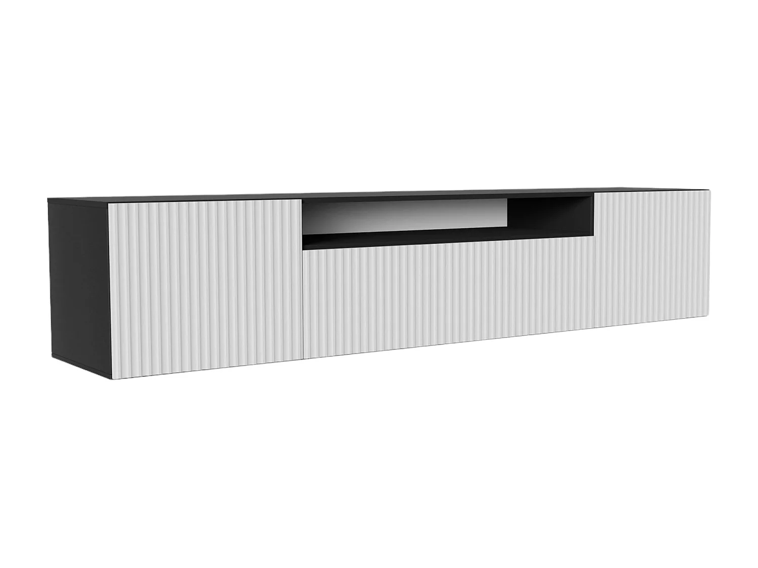 TV-Schrank Neo, Wohnwand, Lowboard, TV Ständer, Wohnwand, Wohnzimmer, TV Board, Fernseher, Highboard, Fernsehschrank, 200 cm, 3-türig, schwarz, weiß