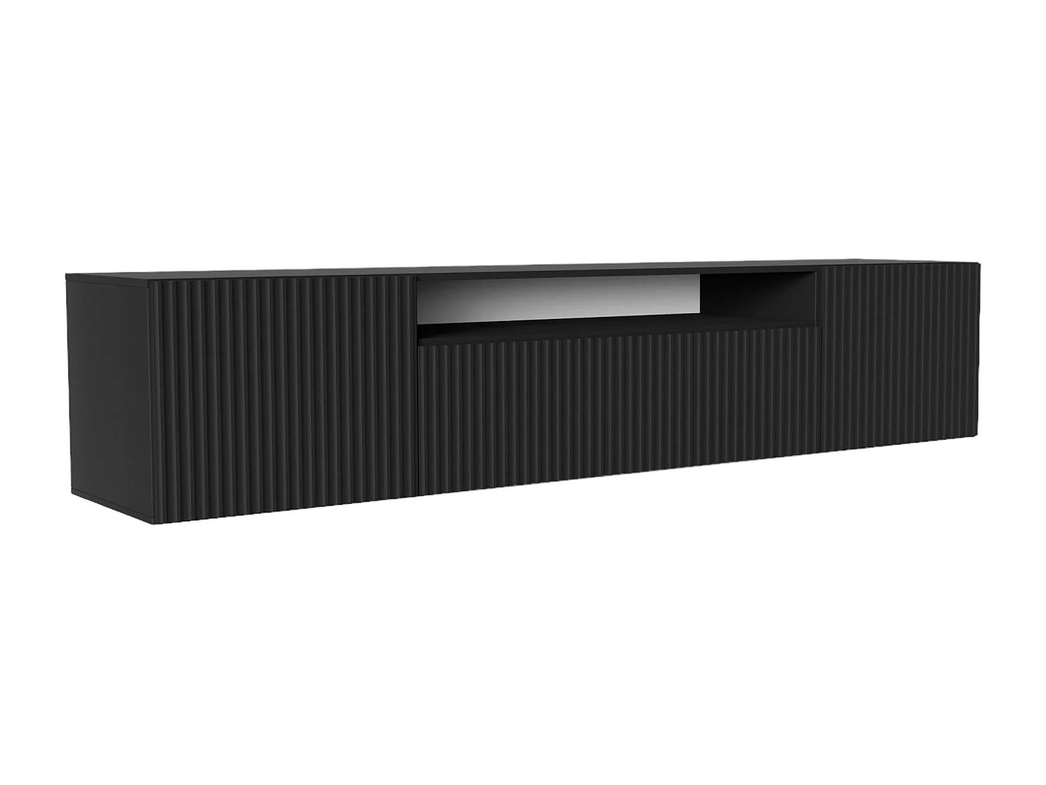 TV-Schrank Neo, Wohnwand, Lowboard, TV Ständer, Wohnwand, Wohnzimmer, TV Board, Fernseher, Highboard, Fernsehschrank, 200 cm, 3-türig, schwarz