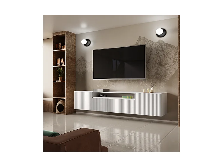 TV-Schrank Neo, Wohnwand, Lowboard, TV Ständer, Wohnwand, Wohnzimmer, TV Board, Fernseher, Highboard, Fernsehschrank, 200 cm, 3-türig, weiß