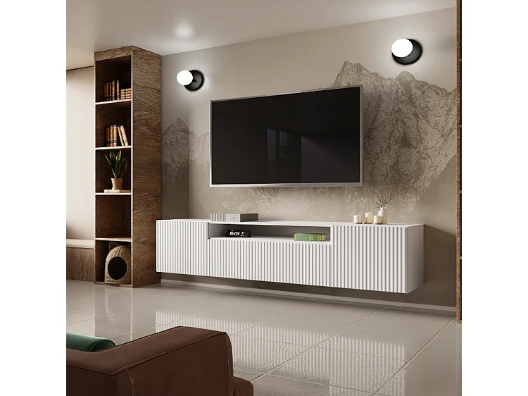 TV-Schrank Neo, Wohnwand, Lowboard, TV Ständer, Wohnwand, Wohnzimmer, TV Board, Fernseher, Highboard, Fernsehschrank, 200 cm, 3-türig, weiß