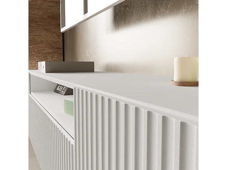 TV-Schrank Neo, Wohnwand, Lowboard, TV Ständer, Wohnwand, Wohnzimmer, TV Board, Fernseher, Highboard, Fernsehschrank, 200 cm, 3-türig, weiß