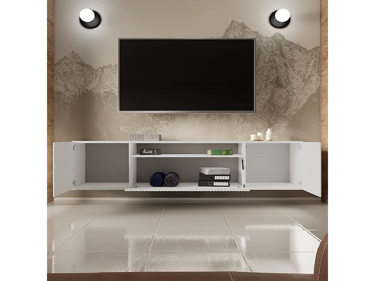 TV-Schrank Neo, Wohnwand, Lowboard, TV Ständer, Wohnwand, Wohnzimmer, TV Board, Fernseher, Highboard, Fernsehschrank, 200 cm, 3-türig, weiß