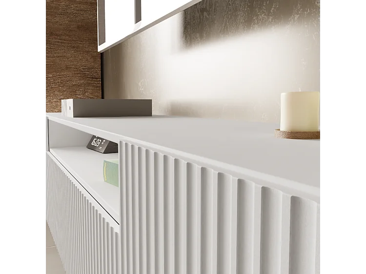 TV-Schrank Neo, Wohnwand, Lowboard, TV Ständer, Wohnwand, Wohnzimmer, TV Board, Fernseher, Highboard, Fernsehschrank, 200 cm, 3-türig, weiß