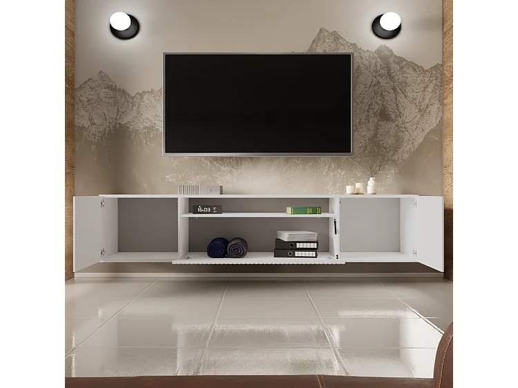 Meuble TV Neo, meuble haut, meuble TV bas, meuble TV, meuble mural, salon, meuble TV, télévision, buffet haut, meuble TV, 200 cm, 3 portes, blanc