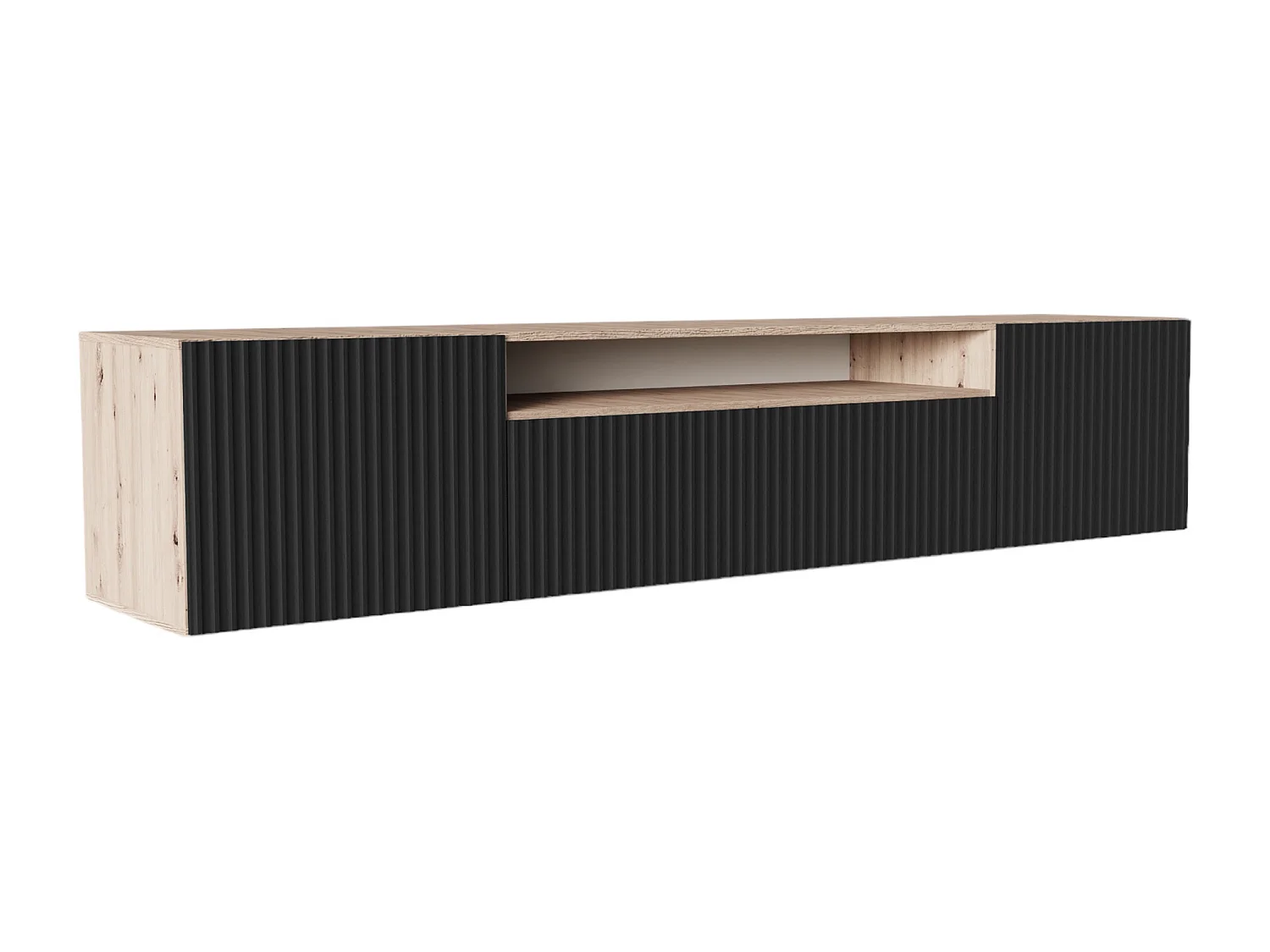 TV-Schrank Neo, Wohnwand, Lowboard, TV Ständer, Wohnwand, Wohnzimmer, TV Board, Fernseher, Highboard, Fernsehschrank, 200 cm, 3-türig, artisan, schwarz