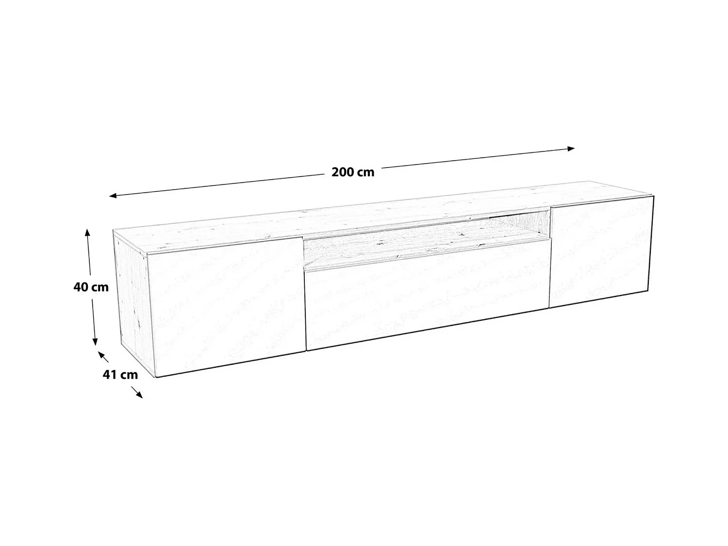 TV-Schrank Nicole Fernsehschrank TV-Lowboard 200 cm Design dreitürig Wohnzimmer Push-To-Open Funktion gefräste Fronten Wandmontage (Farbe: Eiche artisan, schwarz)