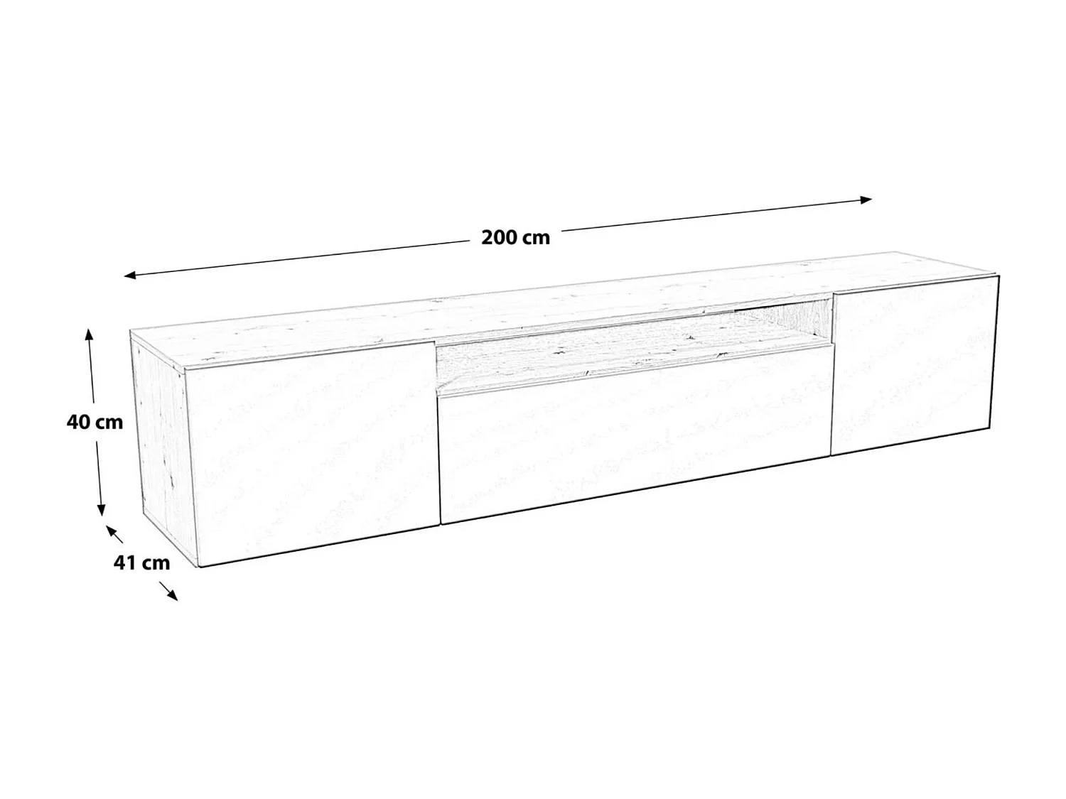 TV-Schrank Nicole Fernsehschrank TV-Lowboard 200 cm Design dreitürig Wohnzimmer Push-To-Open Funktion gefräste Fronten Wandmontage (Farbe: Eiche artisan, schwarz)