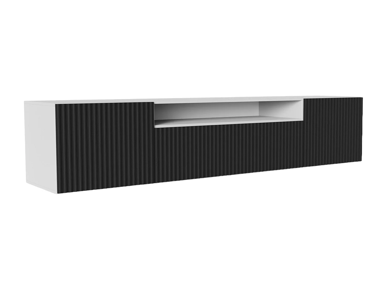 TV-Schrank Neo, Wohnwand, Lowboard, TV Ständer, Wohnwand, Wohnzimmer, TV Board, Fernseher, Highboard, Fernsehschrank, 200 cm, 3-türig, weiß, schwarz