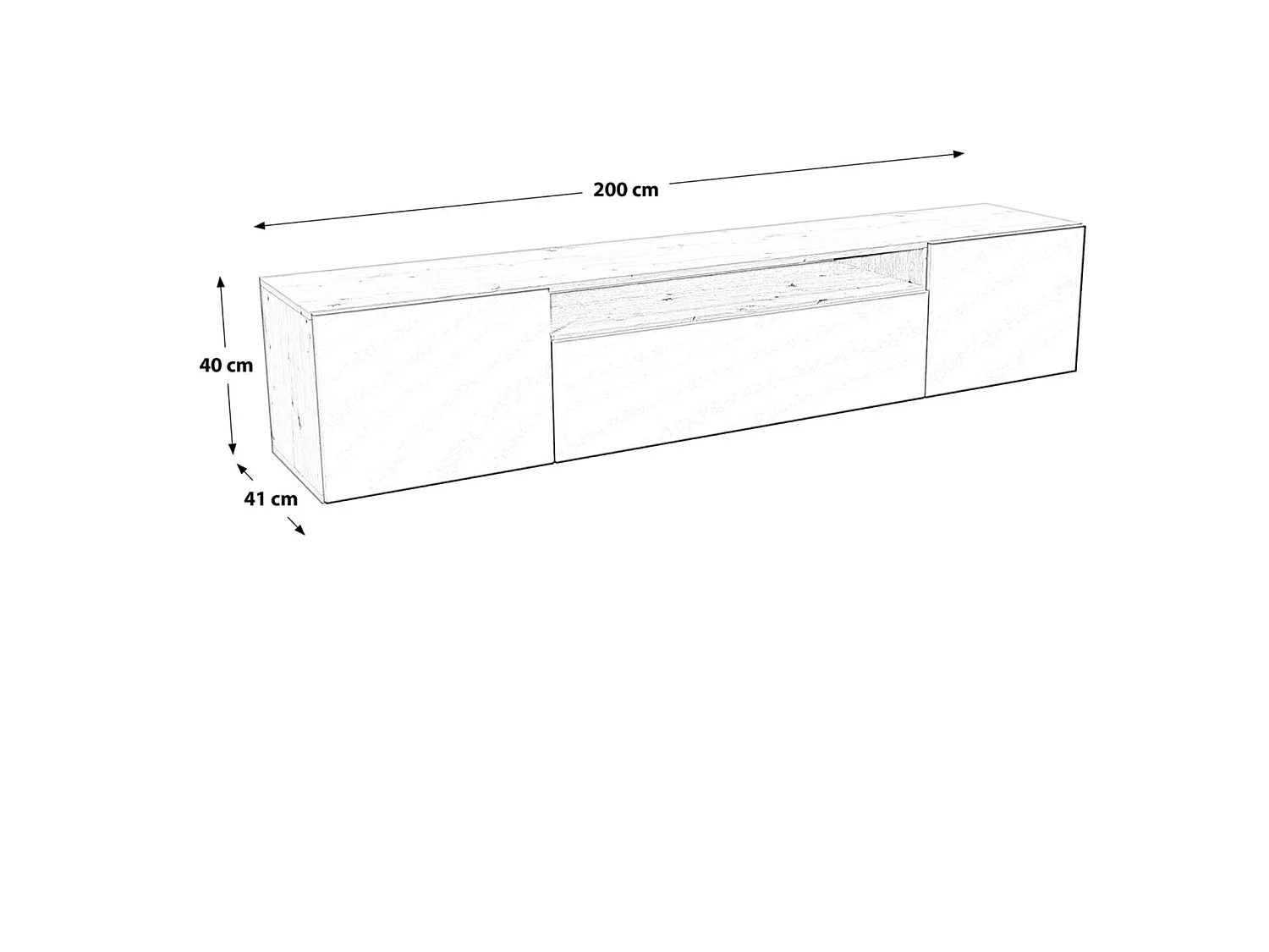 Meuble TV Neo, meuble haut, meuble TV, meuble TV mural, meuble de salon, meuble TV, meuble TV, meuble TV, 200 cm, 3 portes, blanc, noir