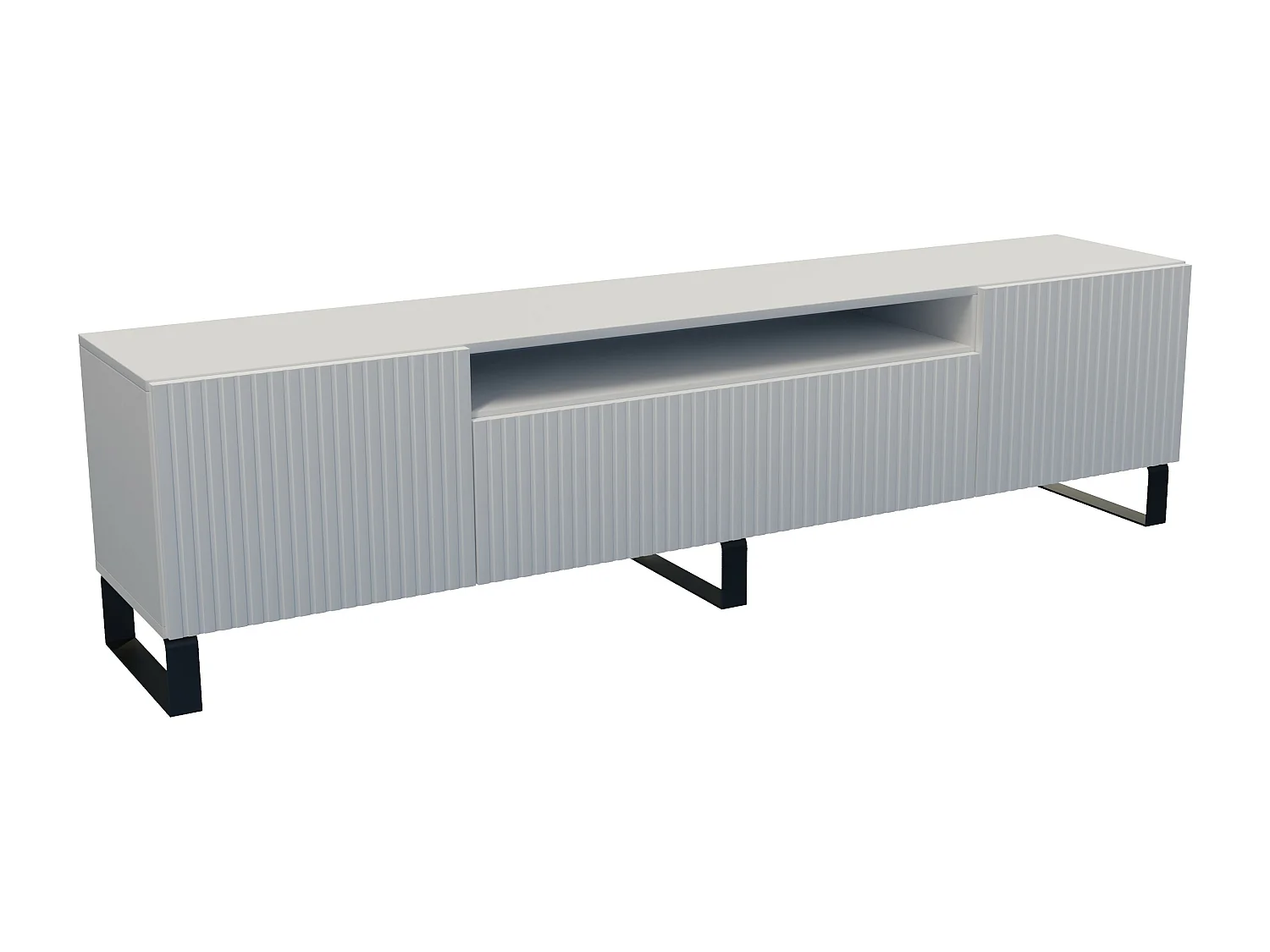 TV-Schrank Marlo III Fernsehschrank TV-Lowboard 200 cm vertikal gefräste Fronten modernes Design dreitürig Wohnzimmer (Farbe: weiß )