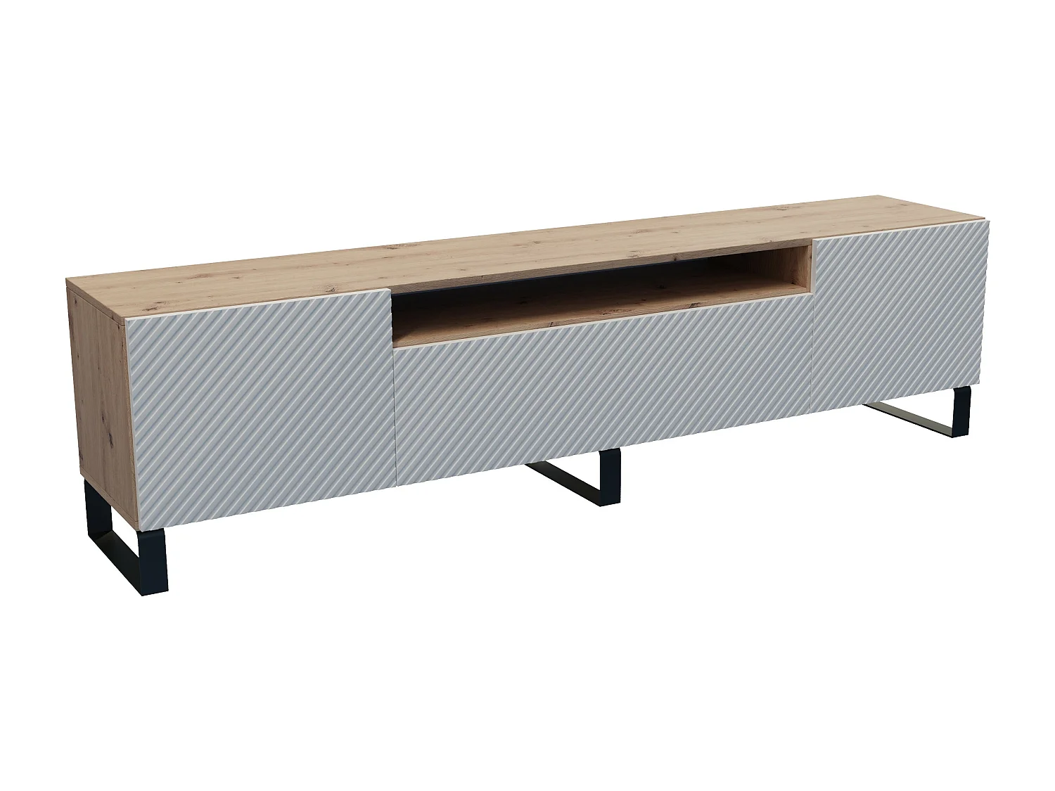 TV-Schrank Nicole III Fernsehschrank TV-Lowboard 200 cm Design dreitürig Wohnzimmer Push-To-Open Funktion gefräste Fronten (Farbe: Eiche artisan, weiß)