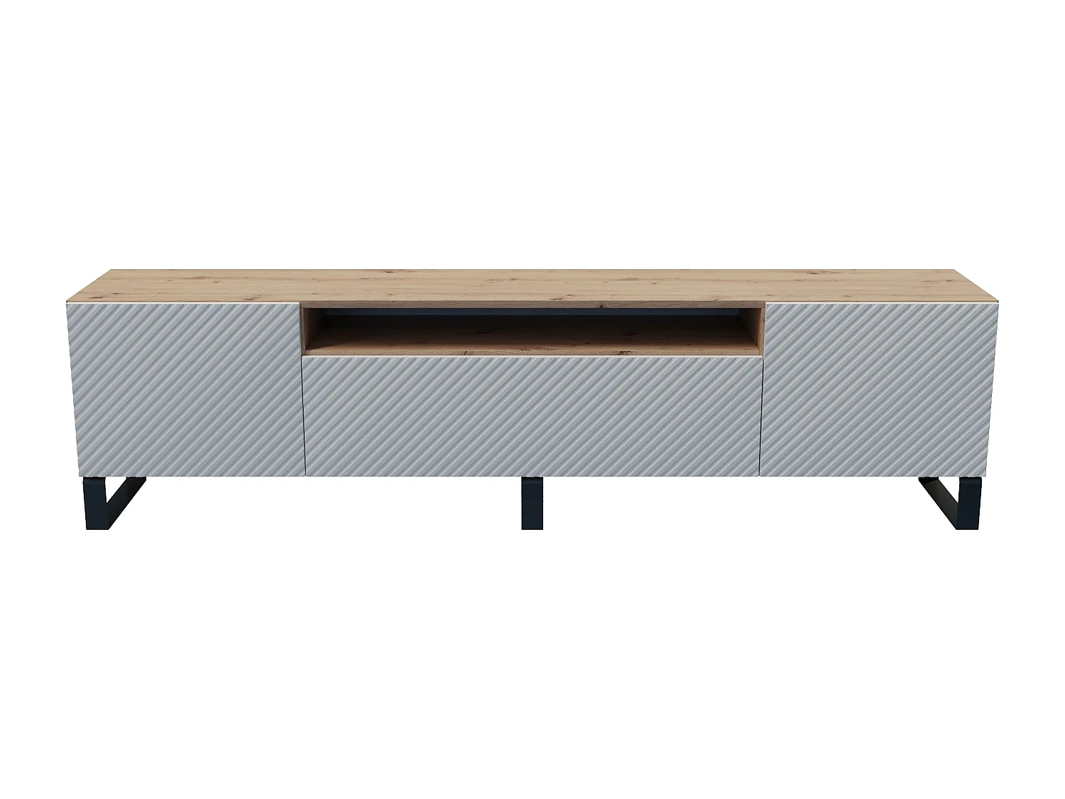 TV-Schrank Nicole III Fernsehschrank TV-Lowboard 200 cm Design dreitürig Wohnzimmer Push-To-Open Funktion gefräste Fronten (Farbe: Eiche artisan, weiß)