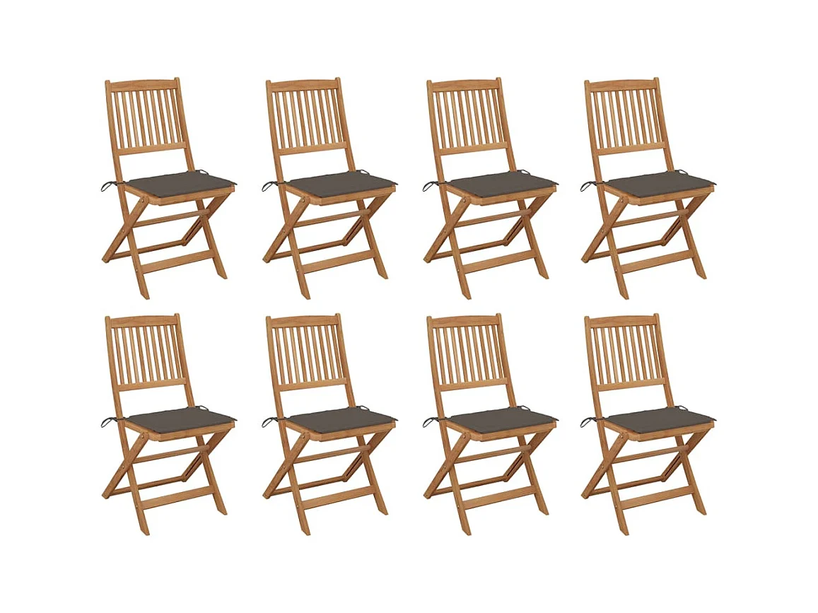 Chaises pliables d'extérieur avec coussins 8 pcs Bois d'acacia 16
