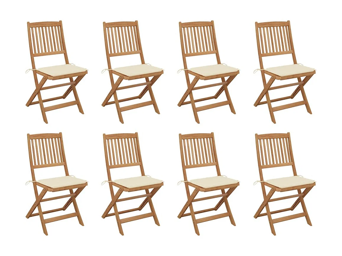 Chaises pliables d'extérieur avec coussins 8 pcs Bois d'acacia 14