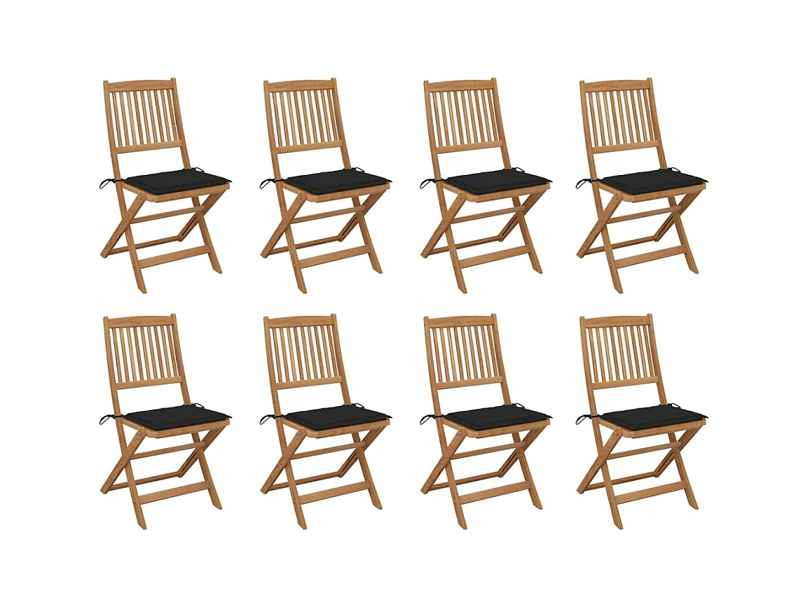 Chaises pliables d'extérieur avec coussins 8 pcs Bois d'acacia 43
