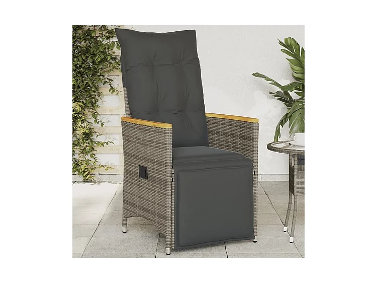 Chaise inclinable de jardin avec coussins gris résine tressée