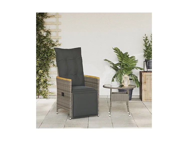 Chaise inclinable de jardin avec coussins gris résine tressée