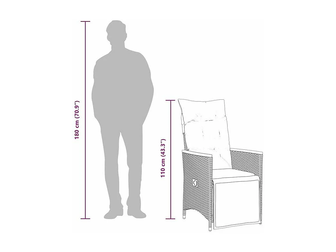 Chaise inclinable de jardin avec coussins gris résine tressée