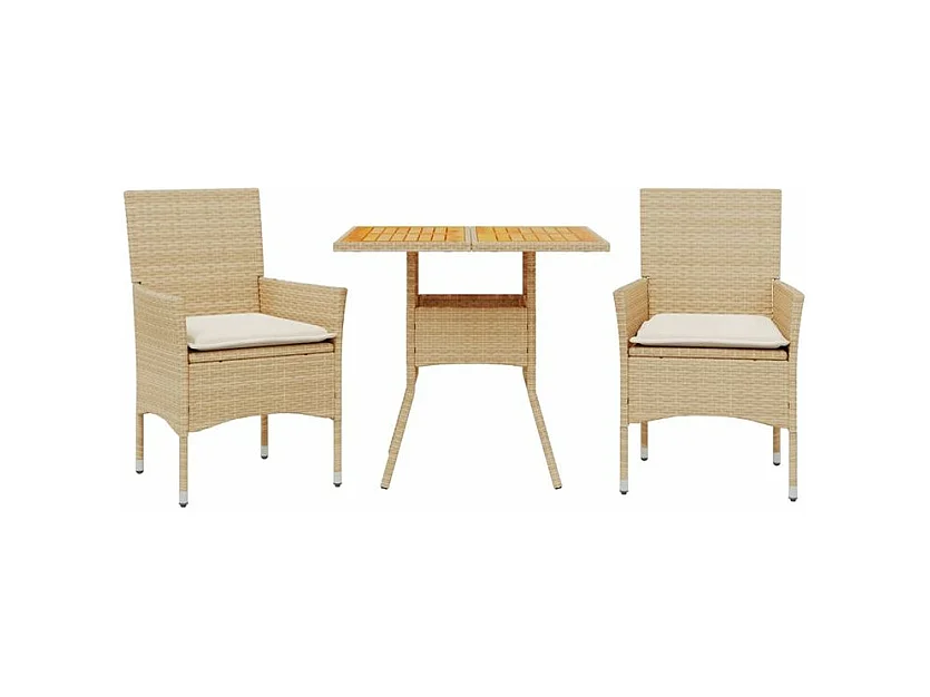 Ensemble à manger de jardin et coussins 3pcs beige rotin acacia