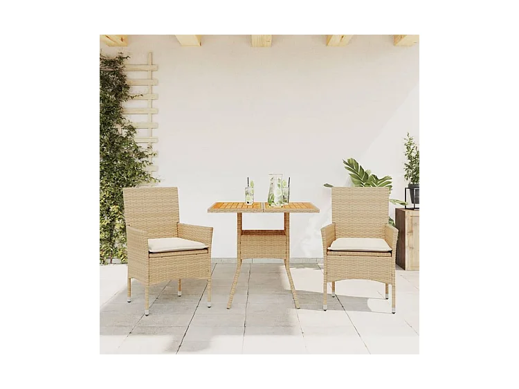 Ensemble à manger de jardin et coussins 3pcs beige rotin acacia