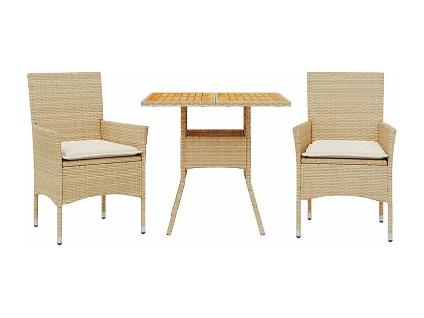 Ensemble à manger de jardin et coussins 3pcs beige rotin acacia