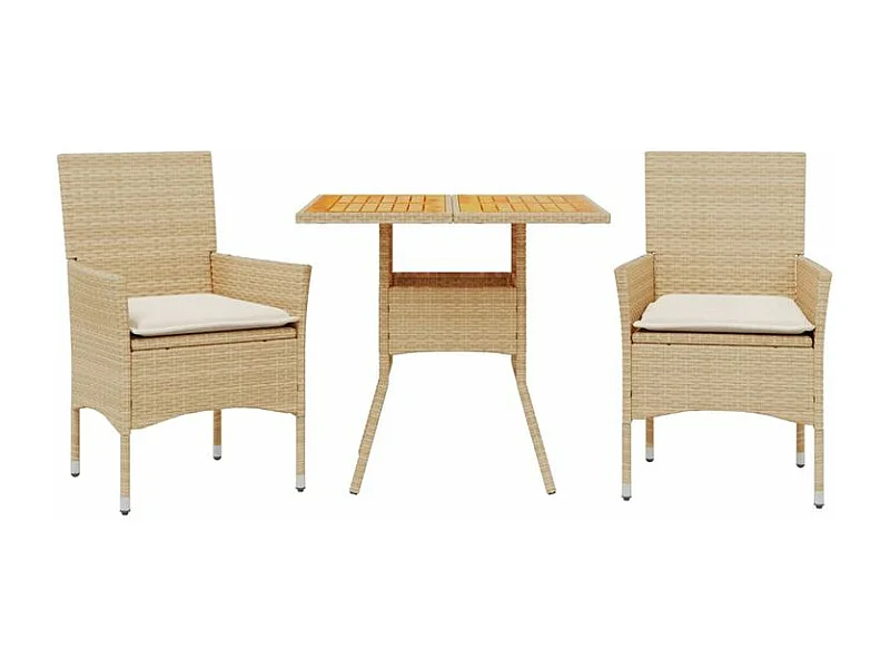 Ensemble à manger de jardin et coussins 3pcs beige rotin acacia