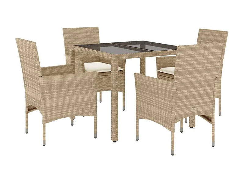 Ensemble à manger de jardin et coussins 5 pcs beige rotin verre