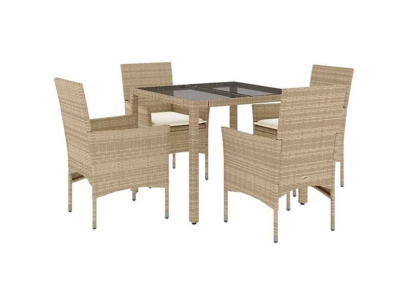 Ensemble à manger de jardin et coussins 5 pcs beige rotin verre