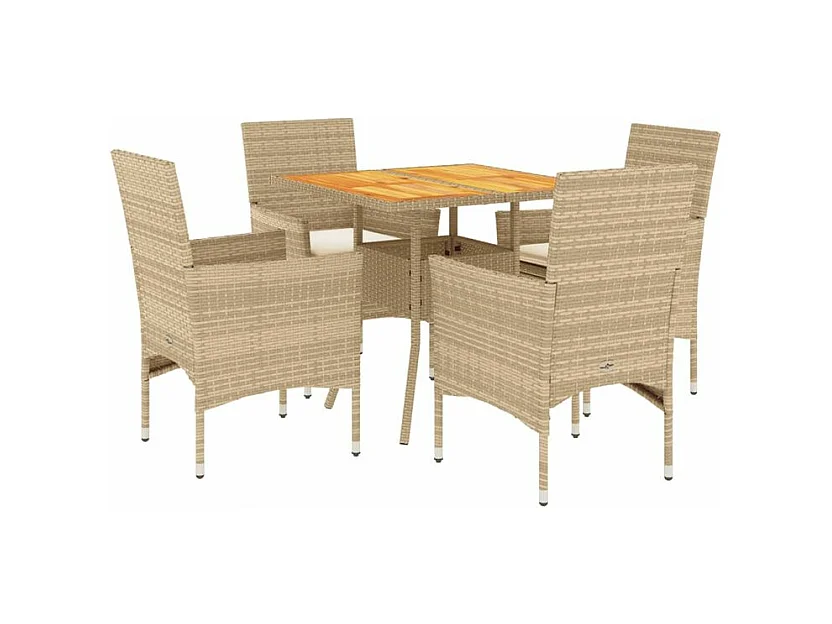 Ensemble à manger de jardin et coussins 5pcs beige rotin acacia